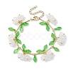 Flower Glass & Acrylic Charm Bracelets BJEW-JB10442-1