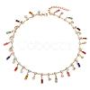Brass Colorful Rhinestone Rainbow Rectangle Tassel Choker Necklaces for Women WG894E5-01-5