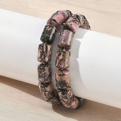 Column Natural Rhodonite Beads Stretch Bracelets for Women Men BJEW-A148-01A-26-1