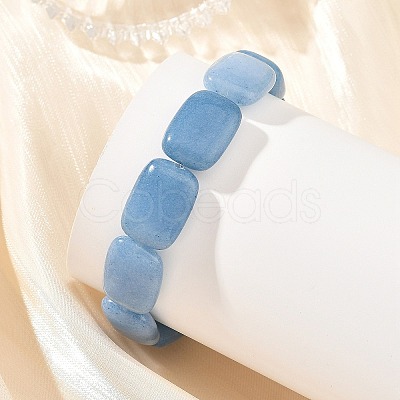 Dyed Natural Aquamarine Rectangle Beaded Stretch Bracelets for Women BJEW-JB14447-1