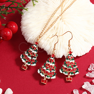Christmas Alloy Enamel Dangle Earrings & Pendant Necklaces Sets for Women QO4736-4-1