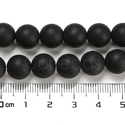 Frosted Natural Black Agate Round Beads Strands G-N0151-11-10mm-1