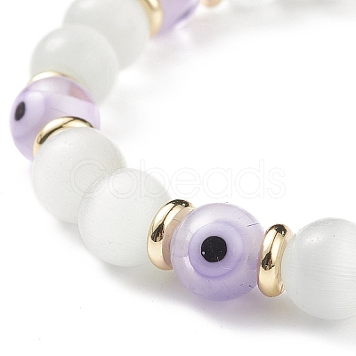 7Pcs 7 Color Cat Eye & Lampwork Evil Eye Round Beaded Stretch Bracelets BJEW-JB08880-1