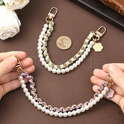 2Pcs 2 Colors Alloy Flower Phone Hand Strap Chains AJEW-SC0004-10A-1