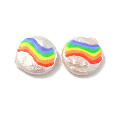 Flat Round Enamel Natural Cultured Freshwater Pearl Beads BSHE-G028-01B-1