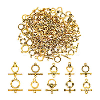 80Pcs 10 Styles Tibetan Style Alloy Toggle Clasps FIND-PH0023-32-1