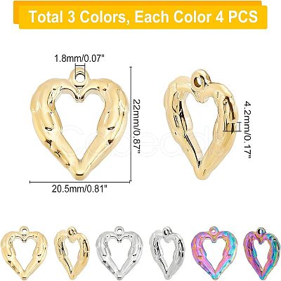 12Pcs 3 Colors PVD Vacuum Plating 304 Stainless Steel Open Pendants STAS-UN0024-63-1