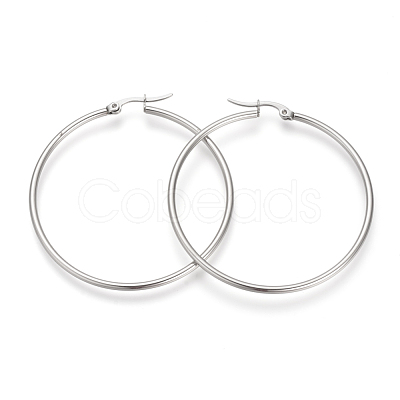 Tarnish Resistant 201 Stainless Steel Hoop Earrings X-MAK-R018-50mm-S-1