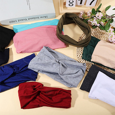 12Pcs 12 Colors Polyester Elastic Headbands AJEW-GL0003-36-1
