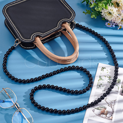 Black Plastic Imitation Pearl Round Beaded Bag Handles FIND-WH0127-22F-1