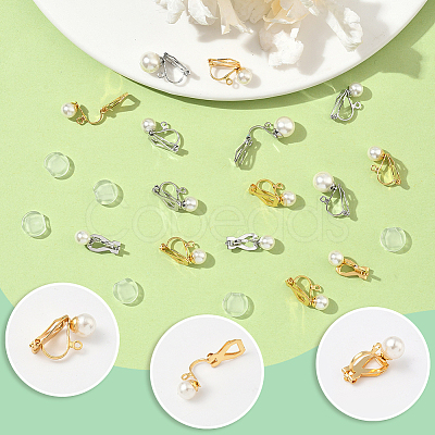 24Pcs 2 Styles 304 Stainless Steel Clip-on Earring Findings with Imitation Pearl Plastic Beaded STAS-SC0010-46C-1