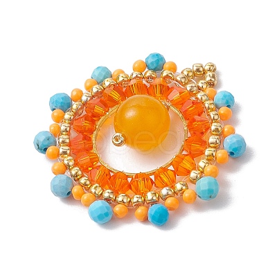 Dyed Natural Magnesite & Malaysia Jade & Glass Seed Beaded Woven Pendants PALLOY-MZ00366-01-1