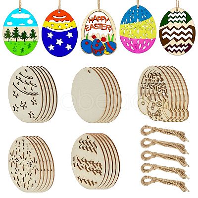 5 Sets 5 Styles DIY Easter Egg Shape Wood Pendant Decorations DIY-CJ0002-18-1
