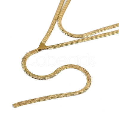 Stainless Steel Flat Snake Chain Double Layer Tassel Necklaces for Women NJEW-D088-03G-01-1