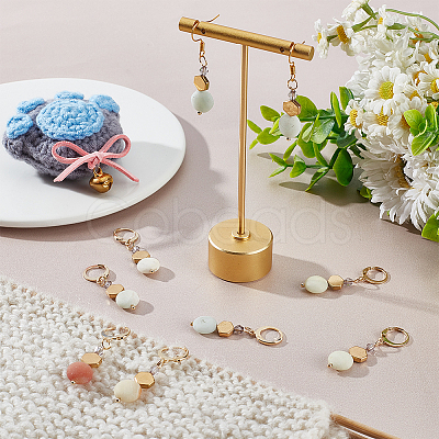 Natural Flower Amazonite & Non-magnetic Synthetic Hematite Pendant Stitch Markers HJEW-AB00516-1
