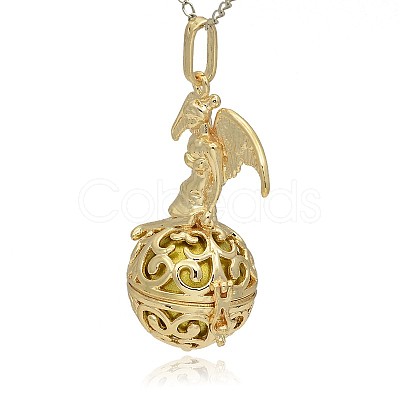 Golden Tone Brass Hollow Round Cage Pendants KK-J242-08G-1