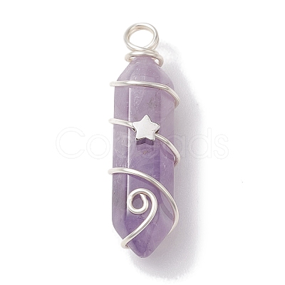 Natural Amethyst Double Terminal Pointed Pendants PALLOY-JF02673-01-1