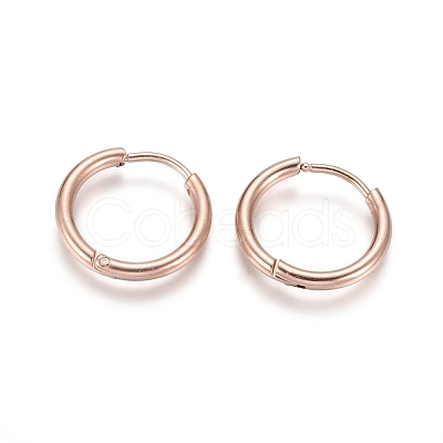 Ion Plating(IP) 304 Stainless Steel Huggie Hoop Earrings EJEW-F111A-17mm-RG-1