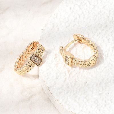 Brass Micro Pave Cubic Zirconia Hoop Earrings KK-CBAD29A-02G-1
