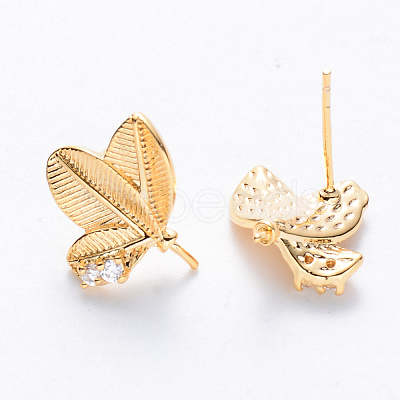 Brass Cubic Zirconia Stud Earring Findings KK-T049-11G-NF-1