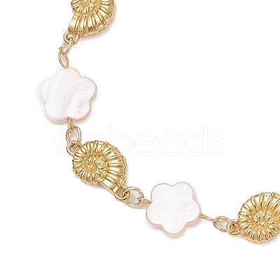 Natural Freshwater Shell Beads & Shell Shape 304 Stainless Steel Connector Charms Link Bracelets for Women BJEW-JB12216-03-1