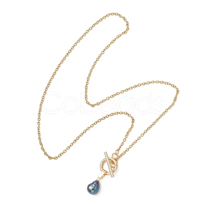 Natural Pearl Potato Pendant 304 Stainless Steel Cable Chain OT Necklaces NJEW-JN05951-1