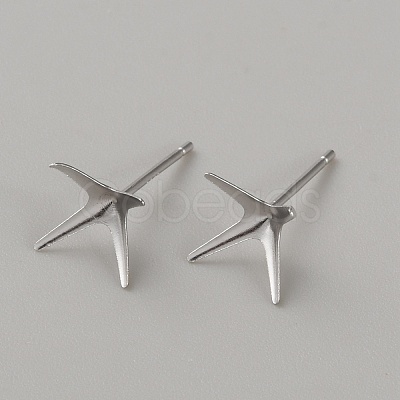 Rhomdium Plated 925 Sterling Silver Stud Earring Findings STER-WH0009-15E-P-1