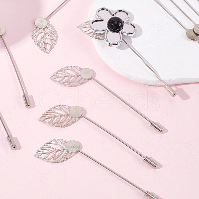 60Pcs Leaf Stainless Steel Round Tray Stick Lapel Pins JEWB-SC0001-75B-1