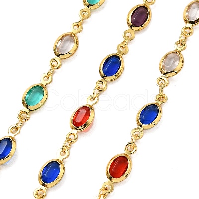 Brass Glass Oval Link Chains CHC-R001-02G-02-1