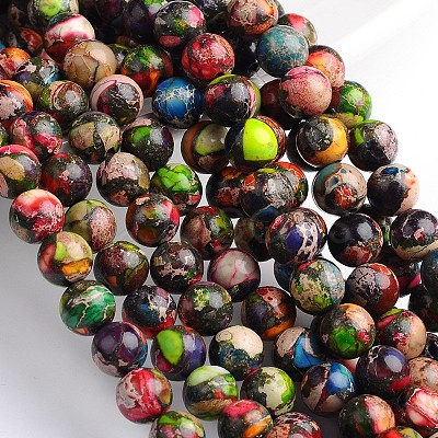 Dyed Natural Imperial Jasper Round Bead Strands G-M274-06-8mm-1