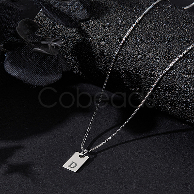 1Pc Stainless Steel Letter Rectangle Pendant Necklaces NJEW-LP0001-34D-P-1
