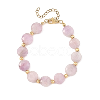 Natural Kunzite & Brass Spacer Beads Beaded Bracelets for Women BJEW-JB14112-01-1
