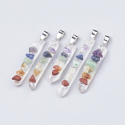 Chakra Natural Quartz Crystal Pointed Pendants X-G-T097-06-1