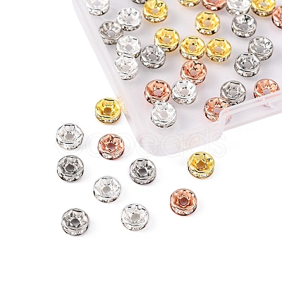 40Pcs 4 Colors Brass with Crystal Rhinestone Spacer Beads KK-YW0001-39-1