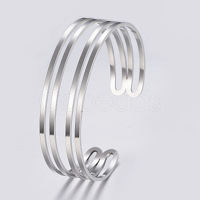 Tarnish Resistant Hollow 304 Stainless Steel Wide Band Cuff Bangles BJEW-H565-01P-1