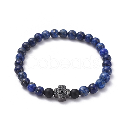 Natural Lapis Lazuli(Dyed) Beaded Stretch Bracelets BJEW-JB05026-02-1