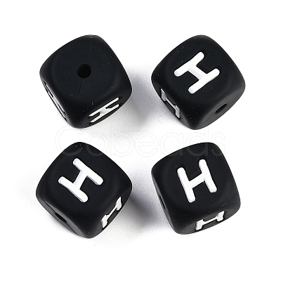 20Pcs Black Cube Letter Silicone Beads 12x12x12mm Square Dice Alphabet Beads with 2mm Hole Spacer Loose Letter Beads for Bracelet Necklace Jewelry Making JX433H-1