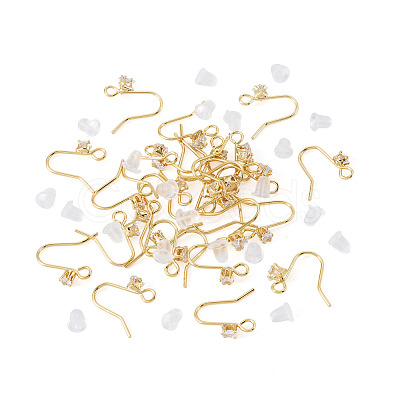 32Pcs 4 Styles Brass Pave Clear Cubic Zirconia Earring Hooks KK-TA0008-45-1