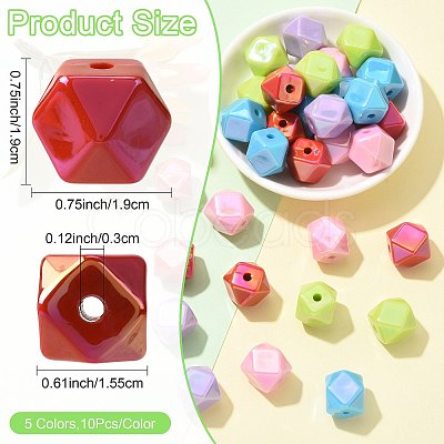 50Pcs 5 Colors UV Plating Opaque Acrylic Beads OACR-FS0002-87-1