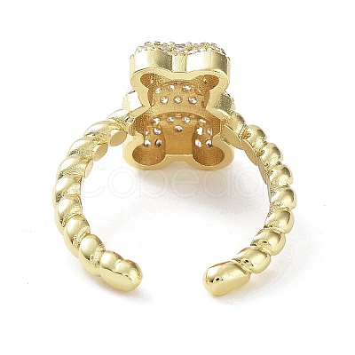Bear Rack Plating Brass Micro Pave Clear Cubic Zirconia Open Rings RJEW-D020-03G-1