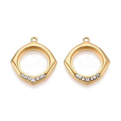 304 Stainless Steel and Crystal Rhinestone Rhombus Pendants STAS-T072-64G-1