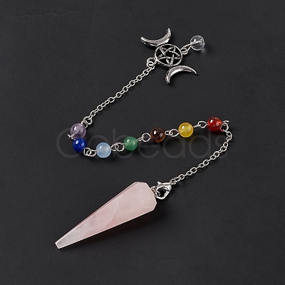 Natural Rose Quartz Hexagonal Pointed Cone Dowsing Pendulum Pendants G-G983-05P-02-1