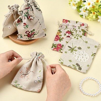30Pcs 6 Styles Flower Printed Polycotton(Polyester Cotton) Packing Pouches Drawstring Bags ABAG-YW0001-19-1