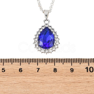 2Pcs 2 Styles Alloy Glass Teardrop Heart Pendant 304 Stainless Steel Rolo Chain Necklaces for Women NJEW-JN06499-1