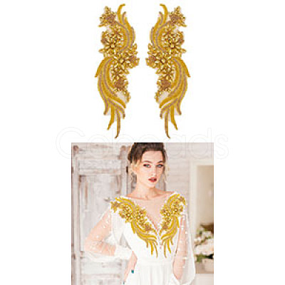 Flower & Leaf Glass Rhinestone Embroidery Cloth Sew on Appliques PATC-WH0008-131-1