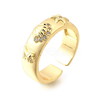 Ocean Theme Brass Micro Pave Cubic Zirconia Cuff Rings for Women LS-RJEW-F184-17I-G-1
