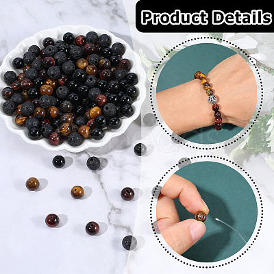 DIY Natural Black Onyx & Lava Rock & Tiger Eye Round Beads Bracelets Making Kits DIY-SC0030-25-1