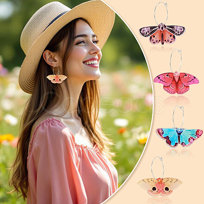 4 Pairs 4 Colors Butterfly Alloy & Acrylic Hoop Earrings EJEW-TA0001-88A-1