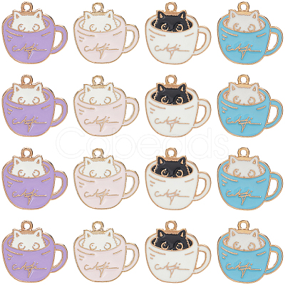 40Pcs 4 Colors Alloy Enamel Pendants ENAM-SC0005-92-1