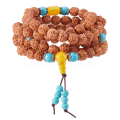 1Pc Bodhi & Synthetic Turquoise Beaded Mala Necklaces NJEW-DC0001-21-1